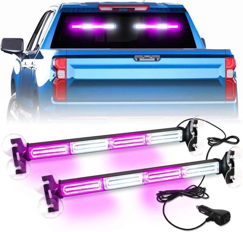 LRTER Emergency Lights Interior Windshield Strobe Volunteer Firefighter Lights Warning Hazard Safety 2x17.7 Front/Rear Windshield Light Bar for Vehicles Trucks, Purple/White - Image 1